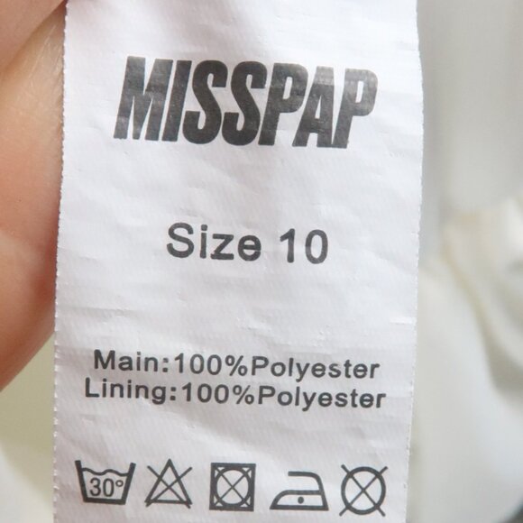 MISSPAP WHITE DEEP V NECK 1/2 PUFF SLEEVE BUBBLE DRESS SIZE 10 - Picture 4 of 9